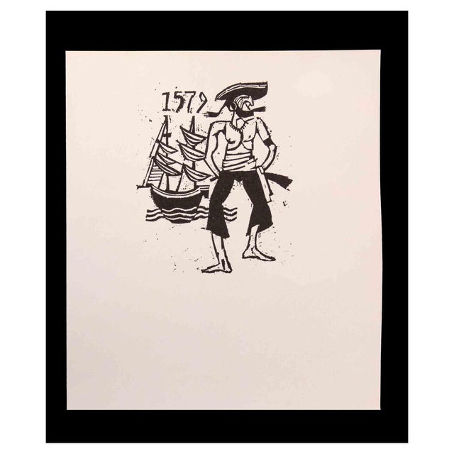 Charles Sterns, Sailor Man in 1579, Woodcut Print, Early 20th Century For Sale
