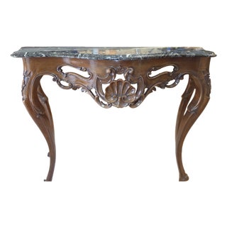 Late 20th Century Sherrill Made in Italy Carved Wood & Marble Console Table For Sale