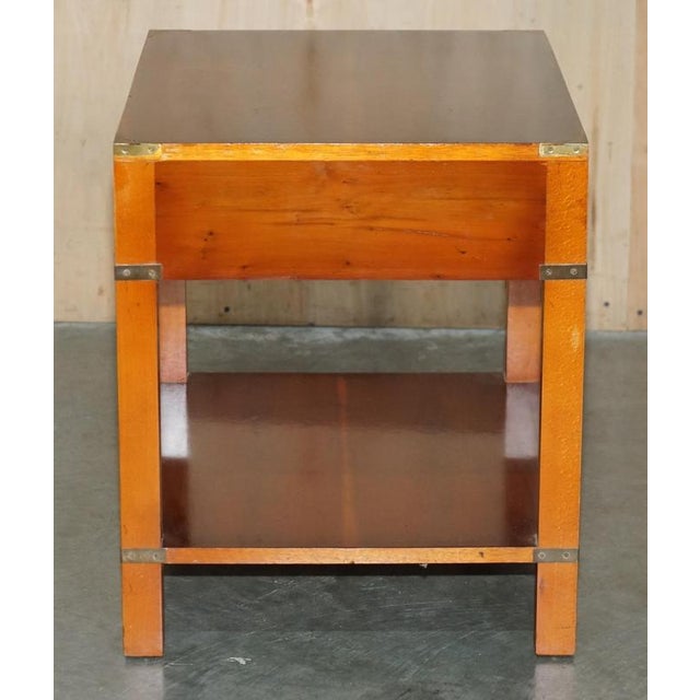 Military Campaign Style Yew Wood Side Table with Drawer For Sale - Image 11 of 17