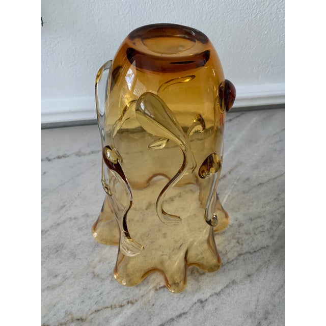 1950s Tall Amber Art Glass Vase in the Style of Empoli Glass For Sale - Image 9 of 13