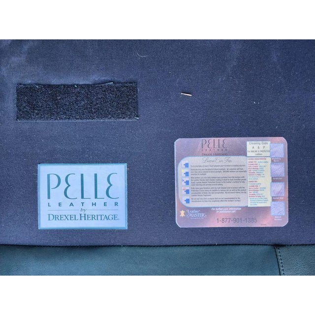 Blue Drexel Blue and Brown Two Tone Leather Sofa With Nailheads Pella Soft Leather For Sale - Image 8 of 9