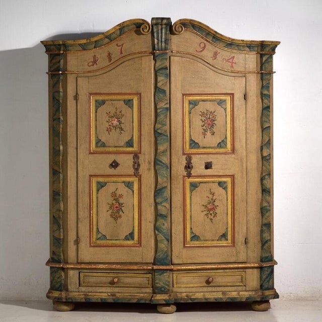 Baroque Wardrobe in Painted Pine, Central Europe, 1794 For Sale - Image 4 of 6
