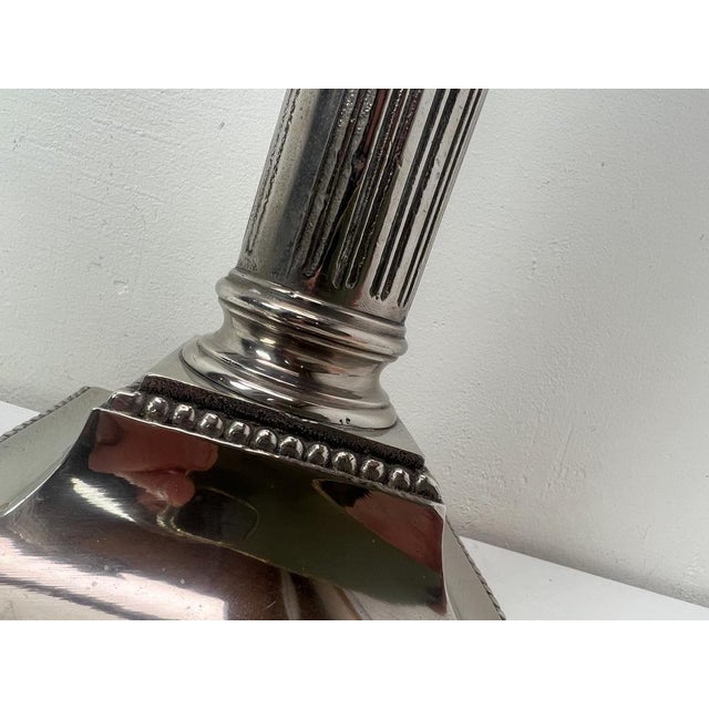 Edwardian Corinthian Neoclassical Table Lamps Nickeled Brass, 1930s, Set of 2 For Sale - Image 15 of 18