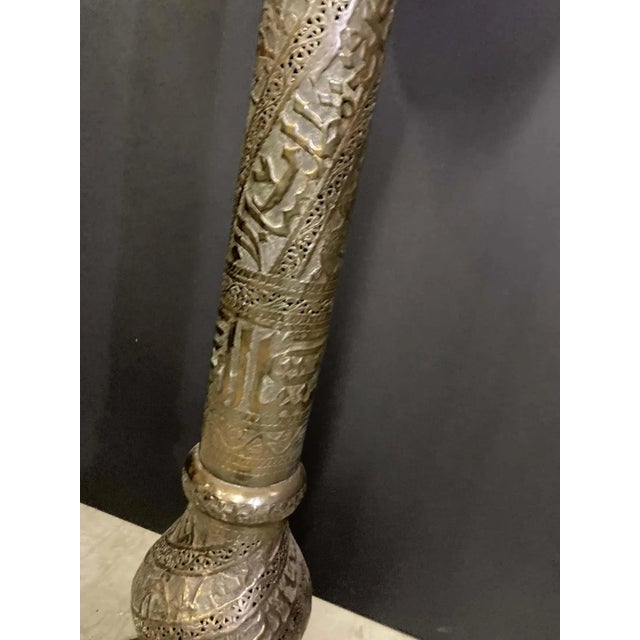 Large scale 4 ft height exceptional Middle Eastern Arabian Brass Jardiniere on stand The stand is hand hammered with...