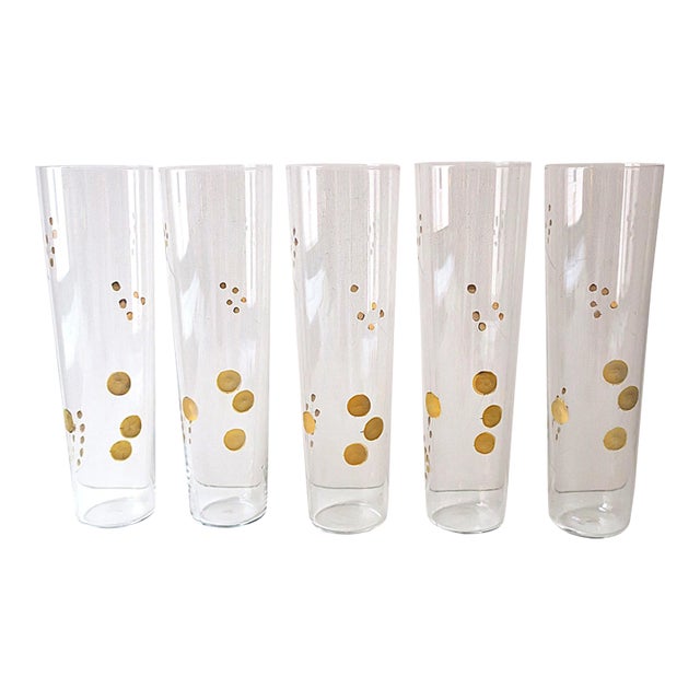 Gold Highball Cocktail Glasses, Midcentury Modern Style, Set of 5 For Sale
