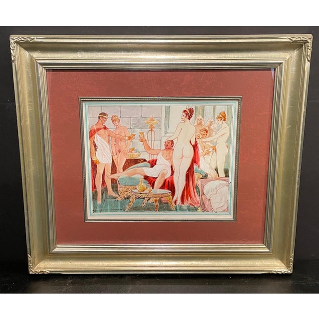 Mid-Century Modern W. Hall Mid-Century Classical Figural Watercolor For Sale - Image 3 of 5