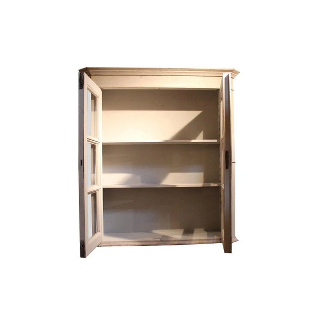 Grey painted hanging glass cabinet in Gustavian style from circa 1820. The cabinet is in great vintage condition.