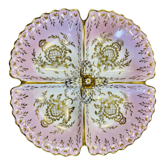 Antique Pink and Gold Porcelain Divided Server Dish Platter For Sale