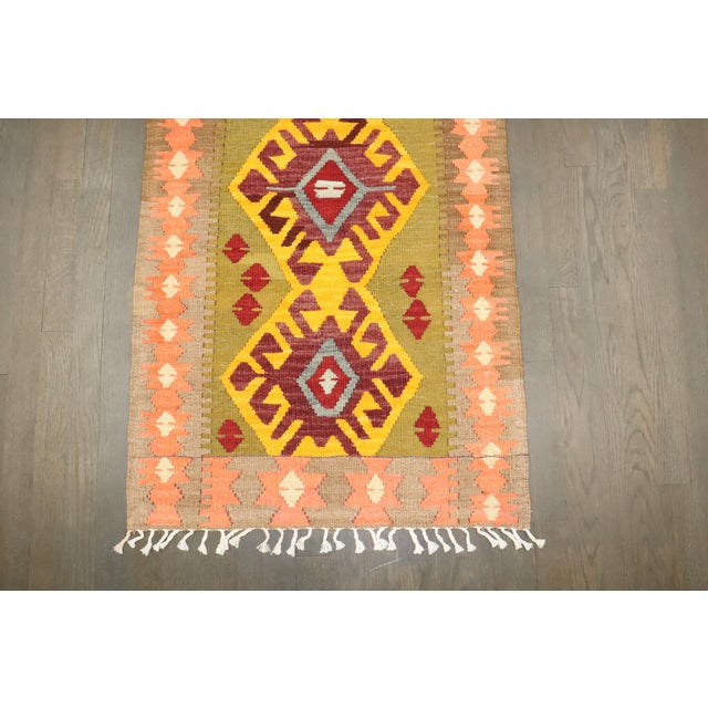 Vintage Zabihi Collection Lime Green Yellow Throw Kilim - 2'3" x 4'2" For Sale - Image 4 of 6