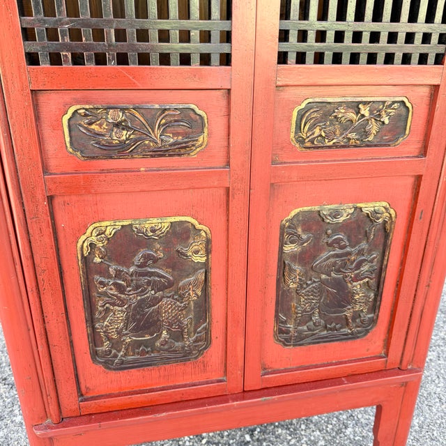 Vintage Chinese Red Wooden Cabinet For Sale - Image 4 of 11