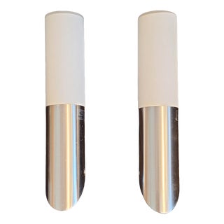 Vintage Wall Lamps with Stainless Steel Bracket and Opaque White Glass Shade by Briloner Leuchten, 2000s, Set of 2 For Sale