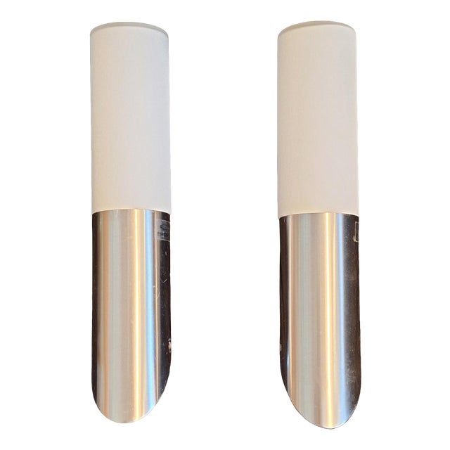 Vintage Wall Lamps with Stainless Steel Bracket and Opaque White Glass Shade by Briloner Leuchten, 2000s, Set of 2 For Sale