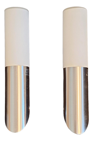 Vintage Wall Lamps with Stainless Steel Bracket and Opaque White Glass Shade by Briloner Leuchten, 2000s, Set of 2