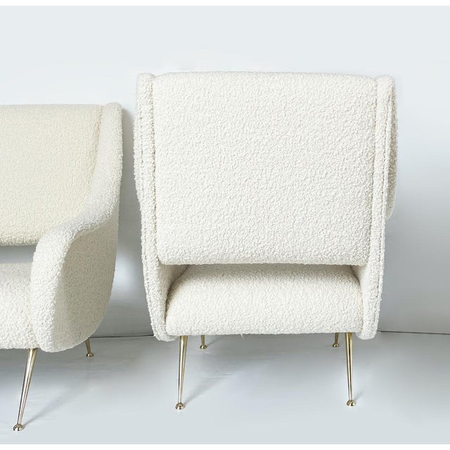 Metal Vintage Italian Armchairs with Brass Feet and Bouclé Upholstery, 1970s, Set of 2 For Sale - Image 7 of 11