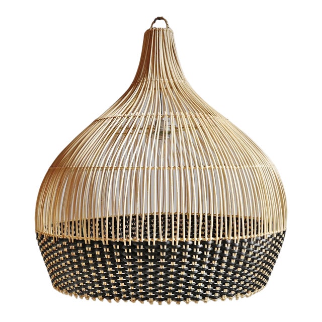 Modern Wicker Tux Gourd Pendant Light Large For Sale