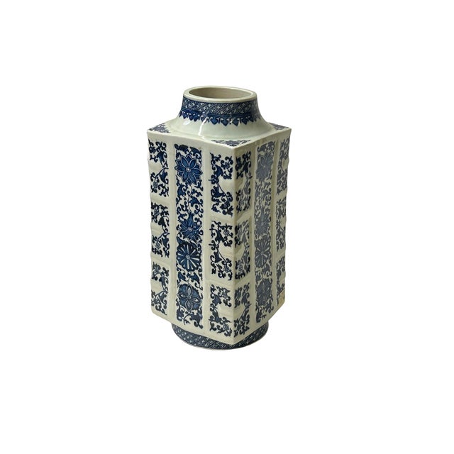 Chinese Vintage Chinese Blue White Floral Sequence Porcelain Vase For Sale - Image 3 of 10