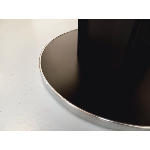 Vintage Round Dining Table in Black Wood-Effect Melamine and Chrome Metal, Space Age/1970s Style, with Integrated Extension For Sale - Image 18 of 18
