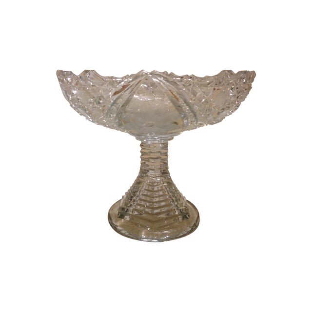 Vintage ABP Pressed/Cut Glass Pedestal Compote For Sale