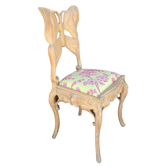 Rare Antique Art Nouveau Carved Butterfly Back Chair - 1 of 2 For Sale - Image 4 of 7