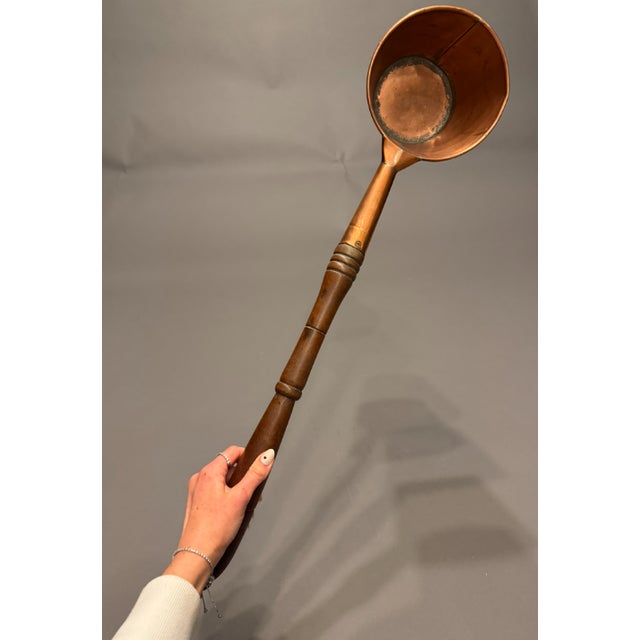 Late 19th Century Large Dutch Copper Dipper With Walnut Handle, Hand Rolled Edge, Circa 1890 For Sale - Image 5 of 6