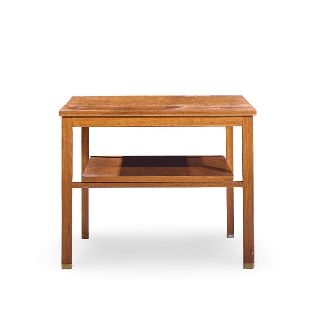Edward Wormley for Dunbar Mid Century Walnut and Brass Side End Tables - Pair For Sale - Image 9 of 12