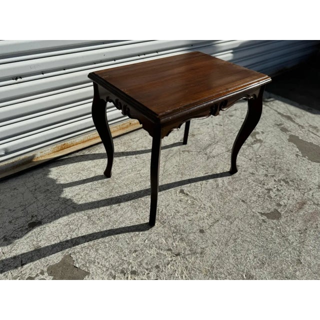 American Small Walnut Side Table With Glass Top Serving Tray For Sale - Image 3 of 5