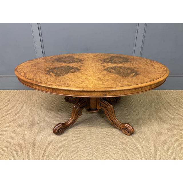 Large Victorian Burr Walnut Coffee Table, 1875 For Sale - Image 6 of 15