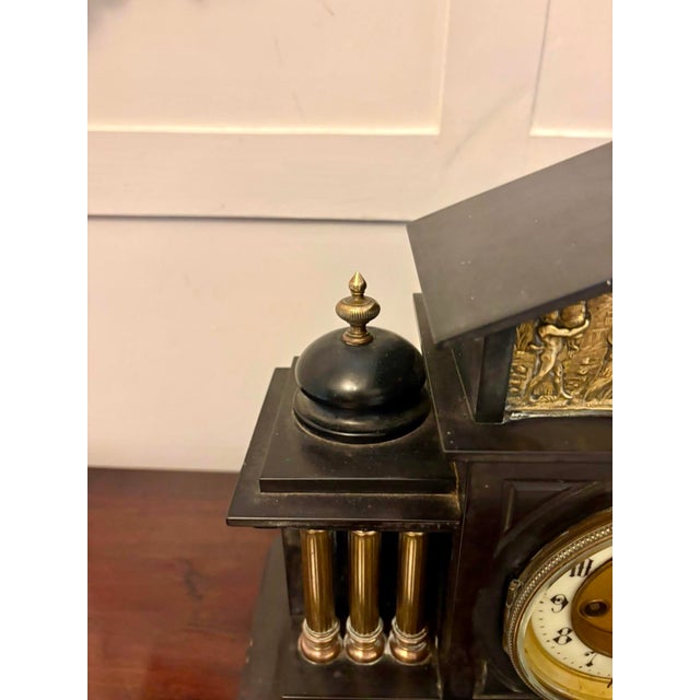 Late 19th Century Antique French Architectural Mantel Clock in Black Marble and Gilt Brass, 1880 For Sale - Image 5 of 13
