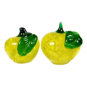 Mid-Century Murano Yellow Green Spotted Design Apple Paperweights - Set of 2