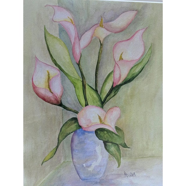 Shabby Chic Vintage Original Botanical Still Life Watercolor Painting Framed and Signed For Sale - Image 3 of 8