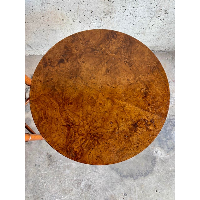 Vintage Hollywood Regency Side Tables by Henredon Burl & Faux Bamboo, a Pair For Sale In Miami - Image 6 of 9