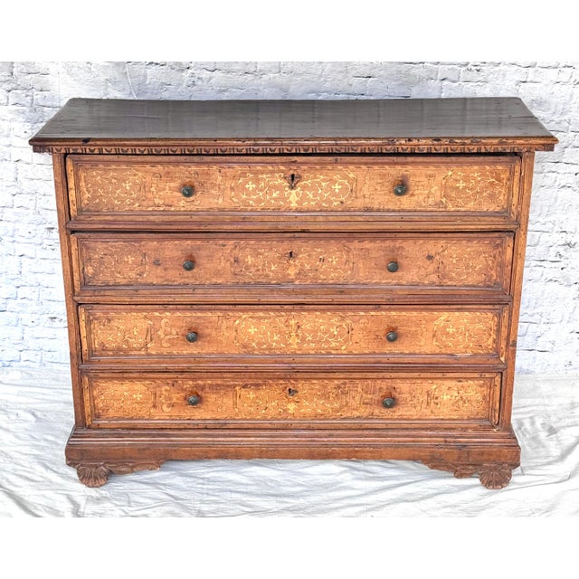 17th Century 17th Century Italian Marquetry Inlaid Four Drawer Chest For Sale - Image 5 of 11