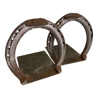 Rustic Pair of Vintage Horseshoe Bookends For Sale