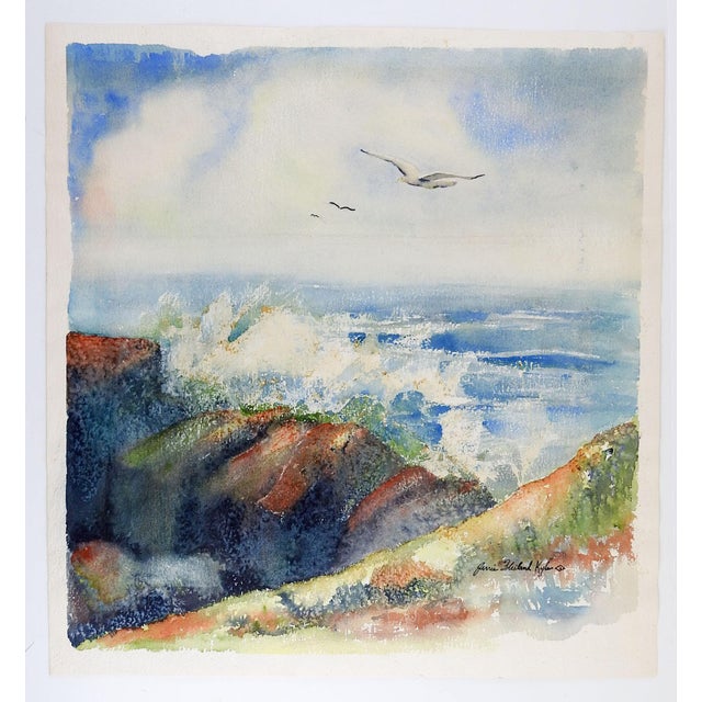 Rustic Mid 20th Century Rocky Coast Watercolor Painting For Sale - Image 3 of 3