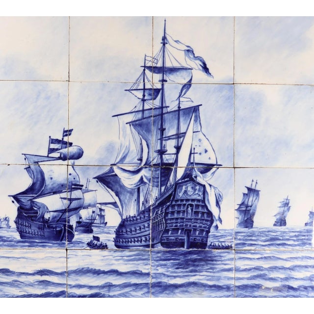 Dutch Delft Tile Picture, Fleet of Ships, Blue & White, Framed For Sale In Philadelphia - Image 6 of 9