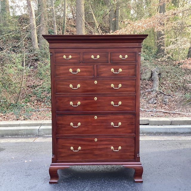 1980s Henkel Harris Genuine Mahogany Tall Chest of Drawers, Chippendale Style – Finish 29 For Sale - Image 15 of 15