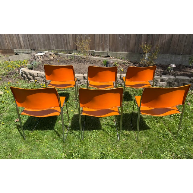 Set of 6 David Rowland 40/4 Chairs Orange Metal Seat Mid Century Stack Chairs Steel Frame For Sale - Image 11 of 15