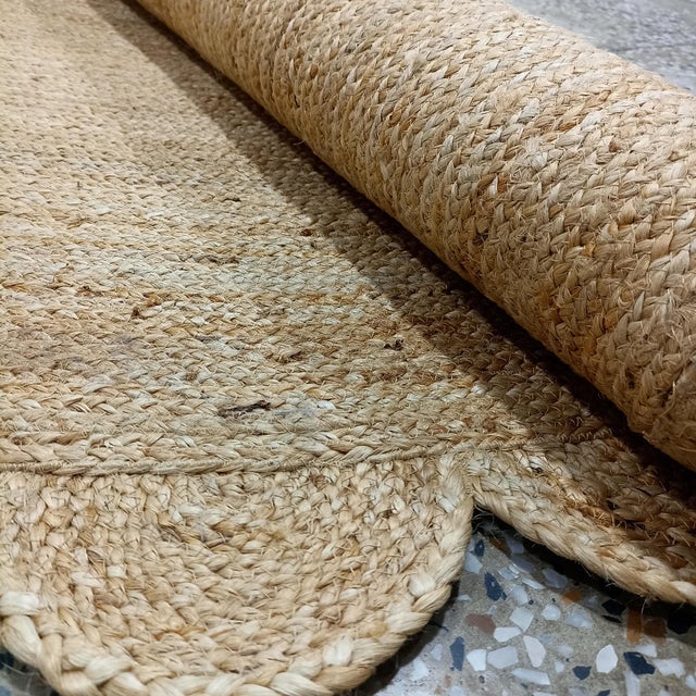 Organic Handwoven Jute Round Doormat With Scalloped Detailing For Sale - Image 4 of 13