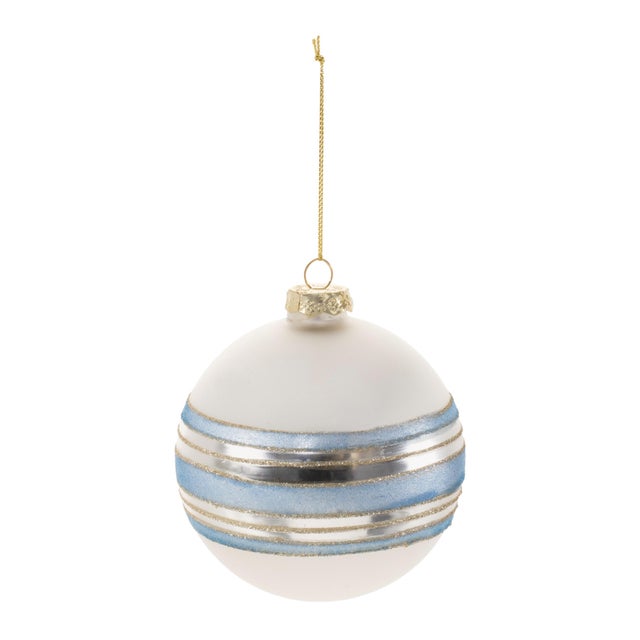 Add a touch of modern elegance to your holiday decor with this set of Striped Frosted Glass Ball Ornaments. Featuring a...