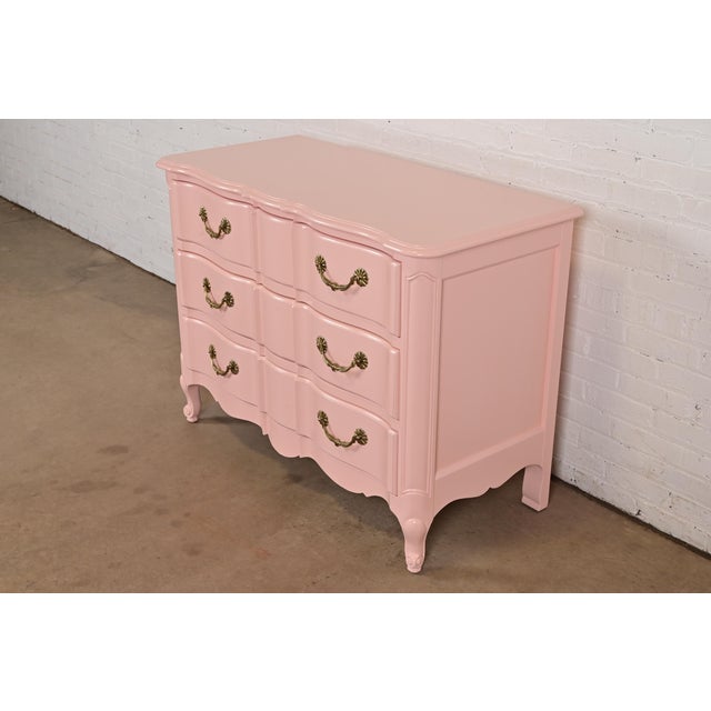French Provincial Bodart French Provincial Louis XV Pink Lacquered Dresser Chest, Newly Refinished For Sale - Image 3 of 10