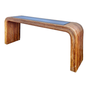 Spilt Reed Waterfall Console Table With Smoked Glass Inset | Hollywood Regency and Mid Century Modern in the Style of Gabriela Crespi