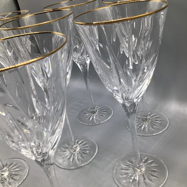 Vintage Cristal D’Argues Durand “Cassandra Gold” Crystal Wine/Water-Set of 8 For Sale - Image 10 of 13