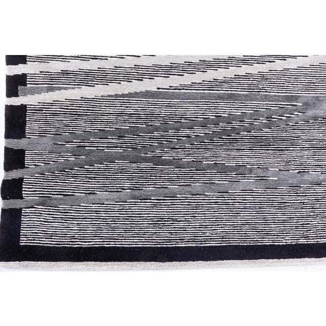 Modern Geometric Art Deco Wool & Silk Rug in Blue and Gray Tones by Doris Leslie Blau Size: 9'4" × 12'3" (284 × 373 cm)...