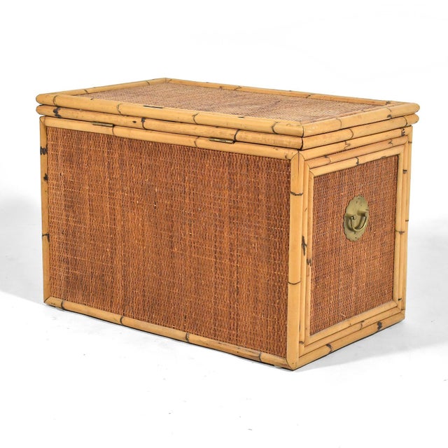 Coffee Rattan and Cane Chest with Brass Hardware For Sale - Image 8 of 11
