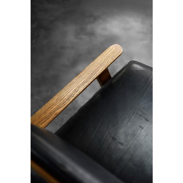 Mid-Century Modern German Oak and Black Leather Sofa, 1960s For Sale - Image 14 of 18