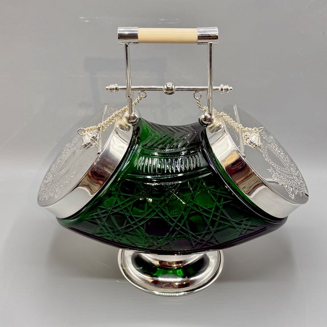 Green Emerald Green Cut Glass Biscuit Barrel from James Deakin & Sons, 1920 For Sale - Image 8 of 18