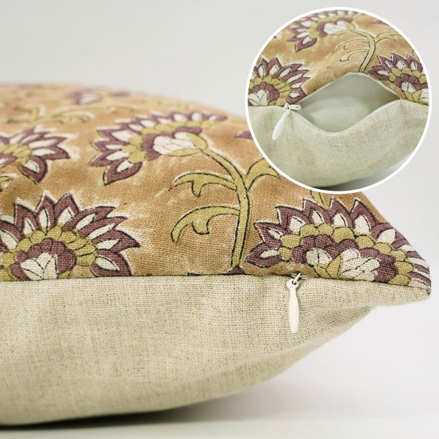Not Yet Made - Made To Order Fabdivine Rajnigandha Handmade Block Print Pillow Covers 14x14 Inches Pure Linen Floral Decorative Cushion Cover For Sale - Image 5 of 9
