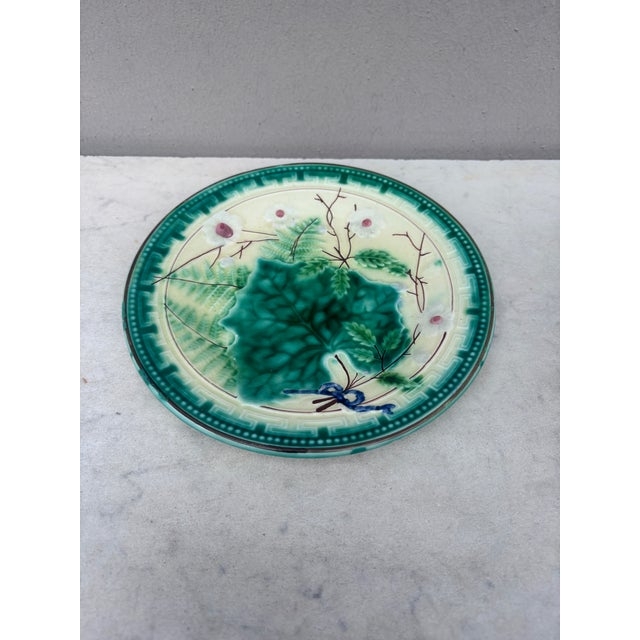 German Majolica Leaves & Ferns Plate, Circa 1890.