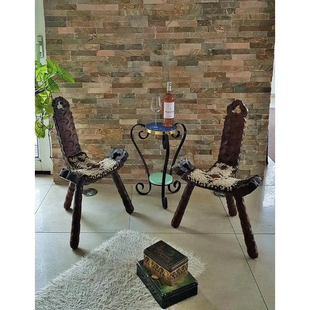 Set of Mid-Century French Wood and Wool Side Chairs, 1960s For Sale - Image 9 of 16