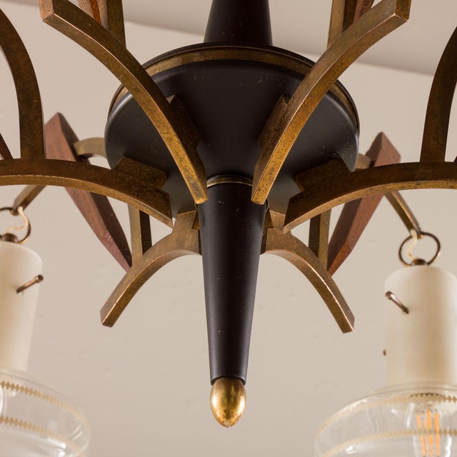 Mid-Century Modern Itailan Murano Glass and Teak Chandelier from Stilnovo, 1960s For Sale - Image 12 of 16